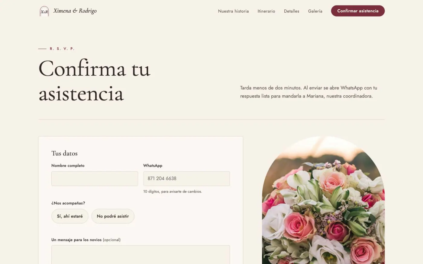 Confirmar asistencia de la demo Ximena & Rodrigo en escritorio