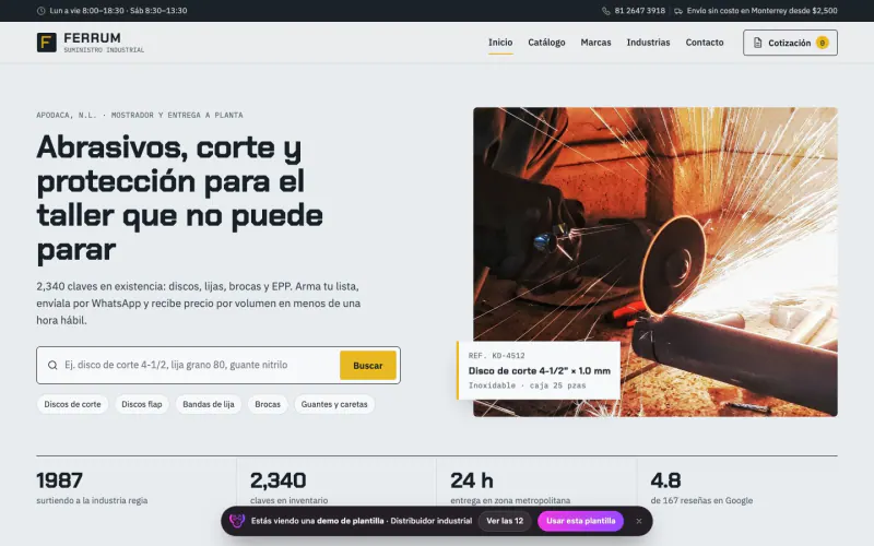 Website template for industrial distributor: Ferrum Suministro Industrial
