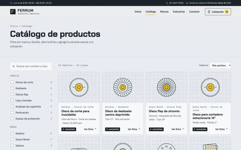 Catalog page of the industrial distributor template