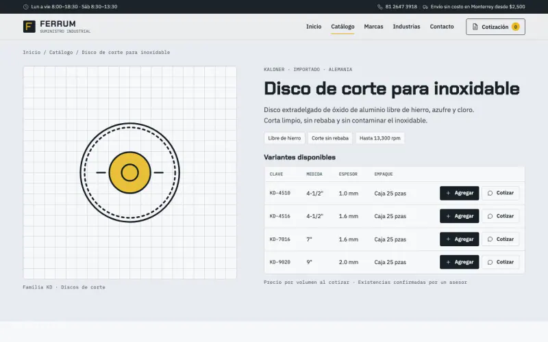Product page page of the industrial distributor template