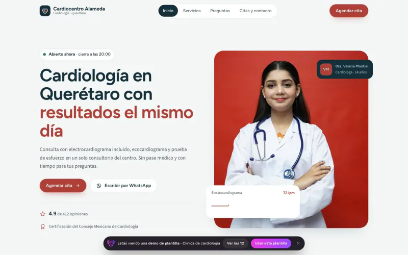 Website template for specialty clinic: Cardiocentro Alameda