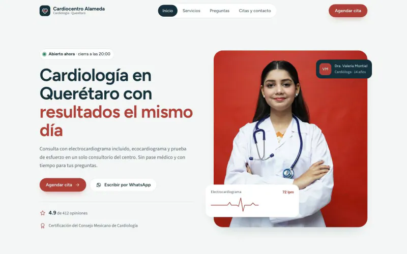 Home page of the Cardiocentro Alameda demo on desktop