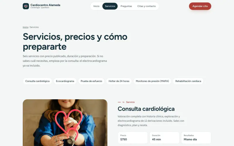 Services page of the specialty clinic template