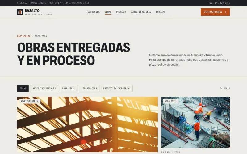Projects page of the construction company template