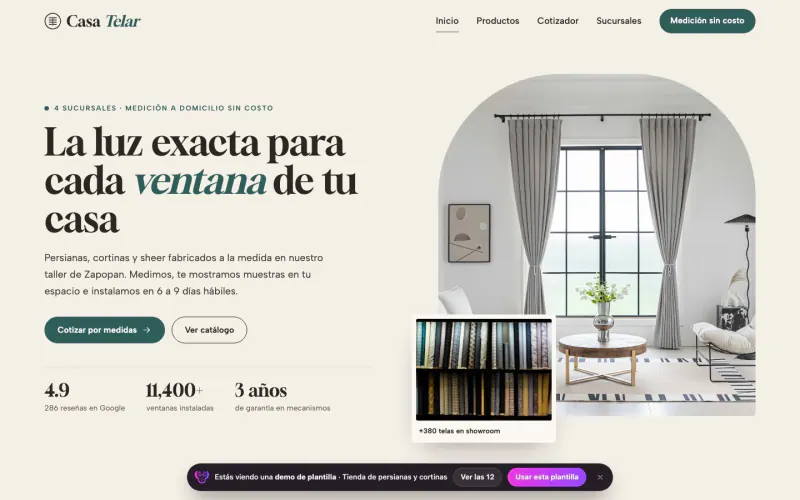 Website template for blinds and curtains store: Casa Telar
