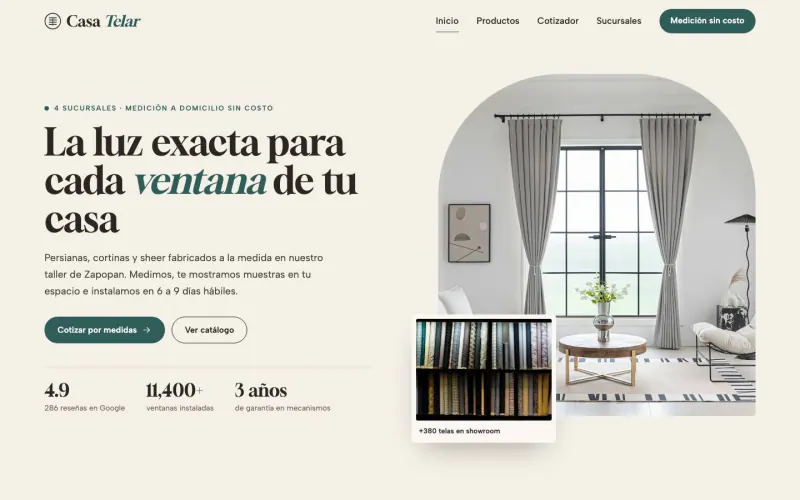 Inicio de la demo Casa Telar en escritorio