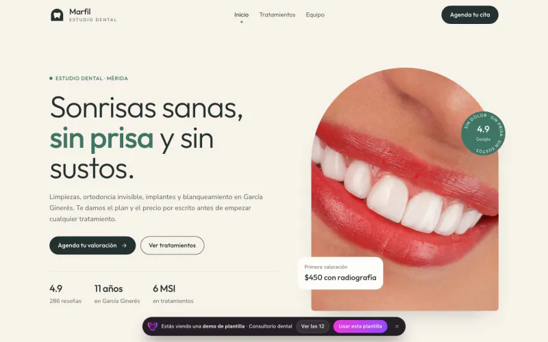 Website template for dental office: Marfil Estudio Dental