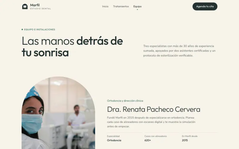 Team page of the dental office template