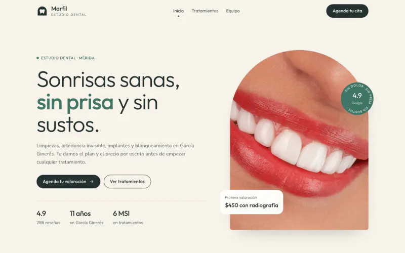 Home page of the Marfil Estudio Dental demo on desktop