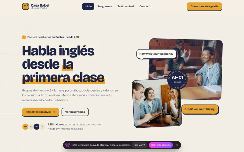 Website template for language school: Casa Babel Idiomas