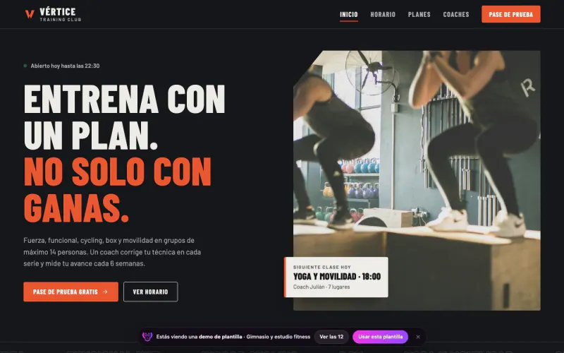 Website template for gym and fitness studio: Vértice Training Club