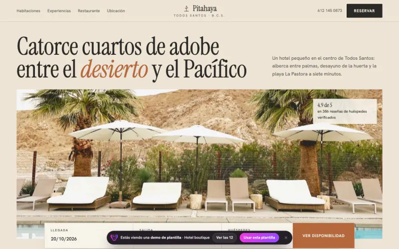 Plantilla web para hotel boutique