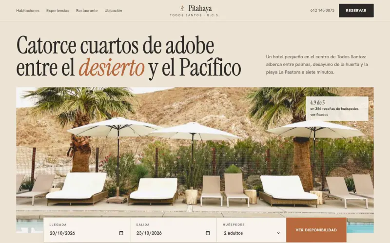 Home page of the Hotel Pitahaya demo on desktop