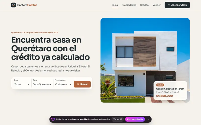 Website template for real estate and developments: Cantera Habitat