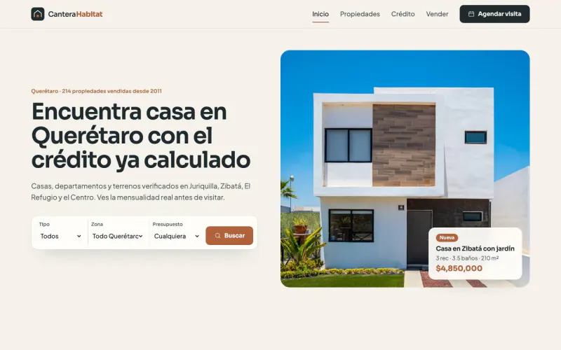 Inicio de la demo Cantera Habitat en escritorio
