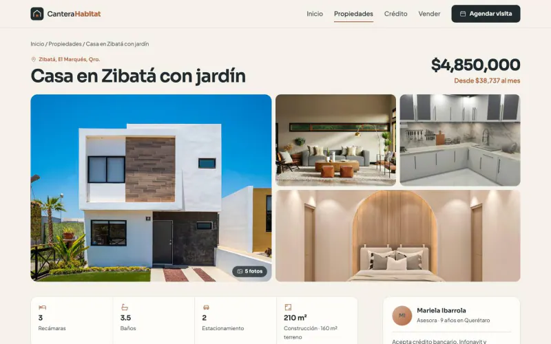 Página Ficha de propiedad de la plantilla inmobiliaria y desarrollos