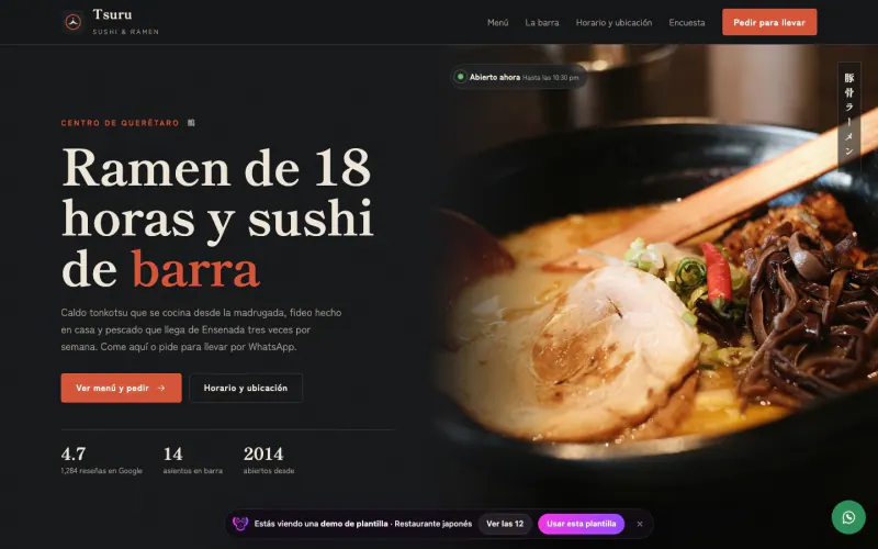 Plantilla web para restaurante japonés