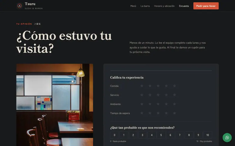 Survey page of the japanese restaurant template