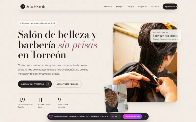 Plantilla web para salón de belleza y barbería