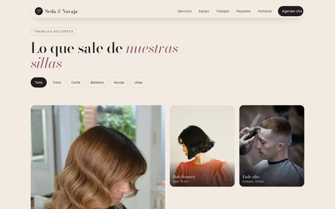 Our work page of the Seda & Navaja demo on desktop