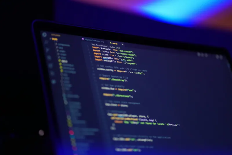 Laptop screen showing source code for a custom business system
